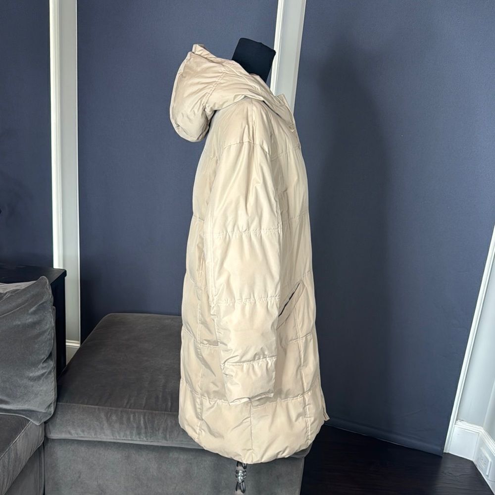 Vintage Beige Hooded Puffer Coat 725 Originals Mid Length Size EU44 (L/XL) *READ - Picture 3 of 15